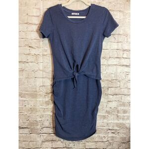 Sundry Dress Womens 1 Small Dark Slate Blue Ruched Tie Front Made In USA Stretch